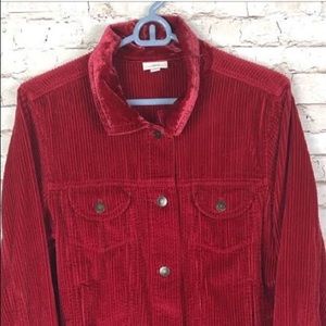 Red corduroy jacket. j. Jill